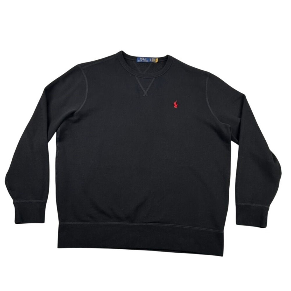 Polo Ralph Lauren Sweatshirt Mens XL Crewneck Pony Logo Fleece Top Black Solid